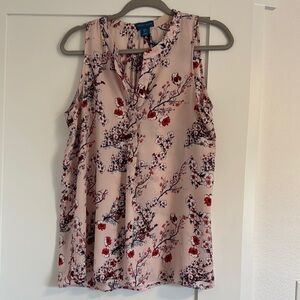 Pink with Blue and Red Florals Sleeveless Relaxed Blouse